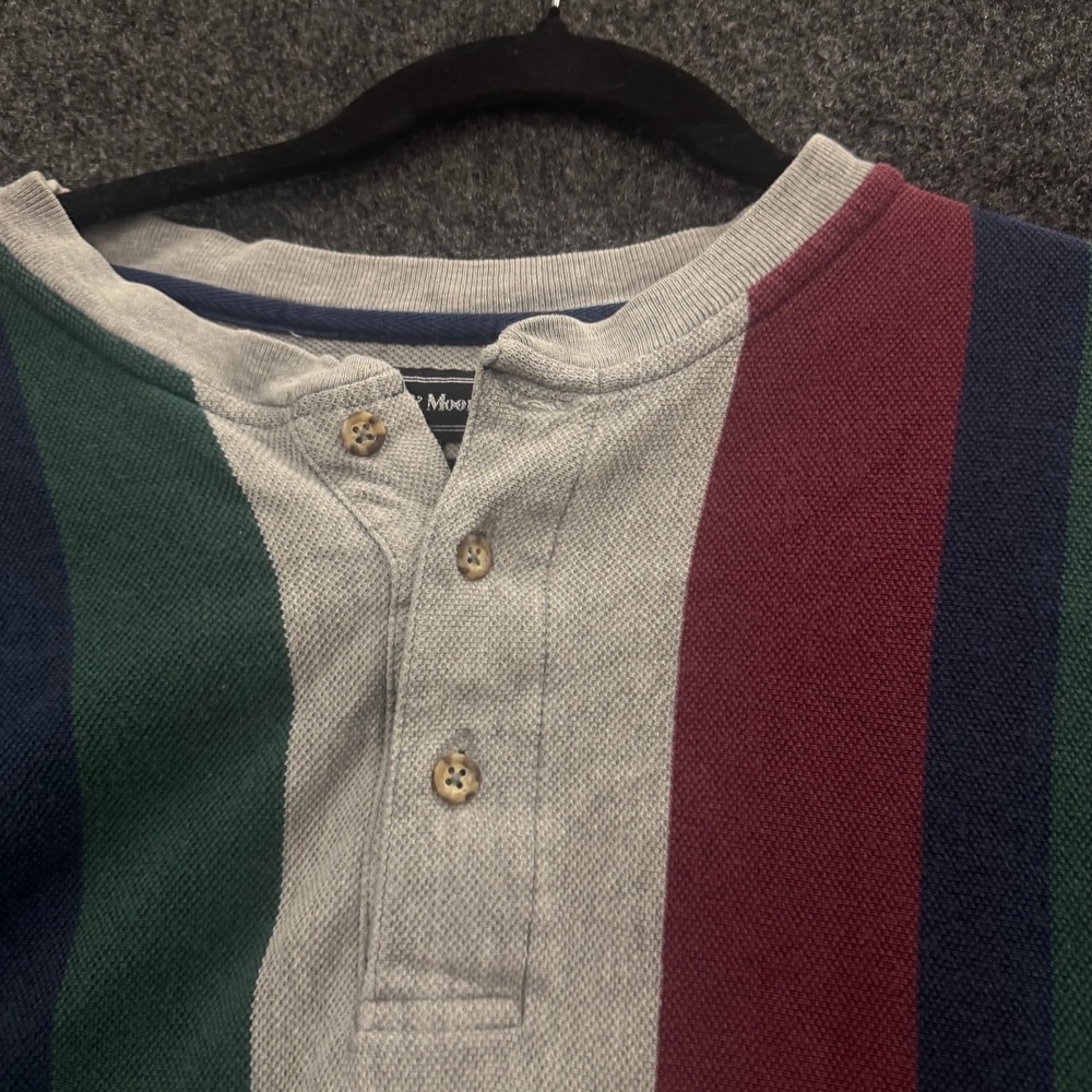 Preswick & Moore Mens Large Striped Henley Shirt Long Sleeve Cotton Pique Multi - Picture 6 of 7